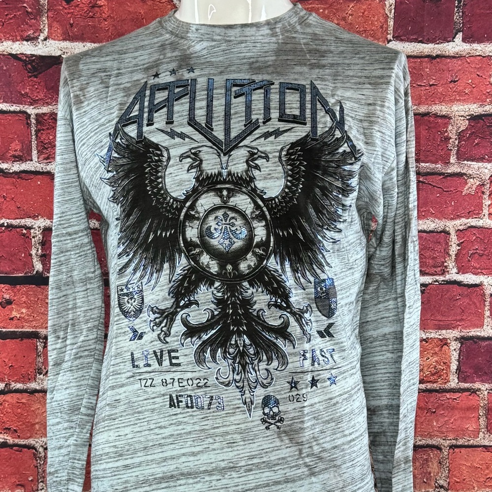 Affliction Men's Long Sleeve Graphic T-shirt -Gray/Black -Various Sizes- NWT - Picture 3 of 12